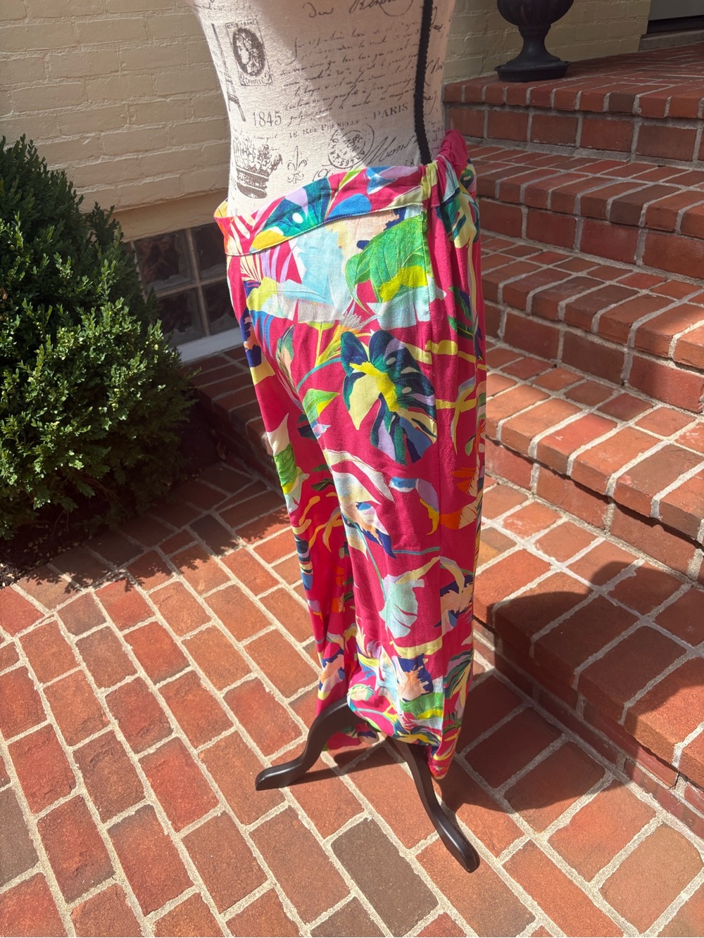 Boston Proper Resort Bright Pink Tropical Print Wide-Leg Pants M - Picture 3 of 5